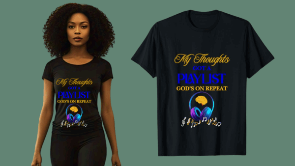 God’s On Repeat – My Thoughts Got A Playlist T-Shirt